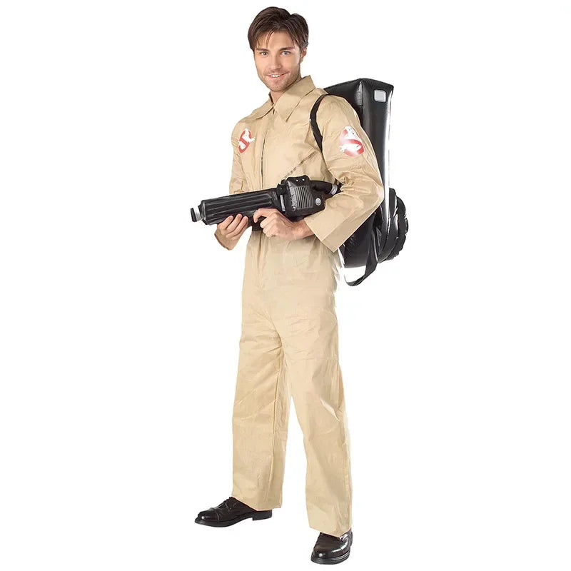 Halloween Father Paranormal Cleanup Team Costume Theme Costume Halloween Uniform Jumpsuit Bag Ideal - B / Adult 190