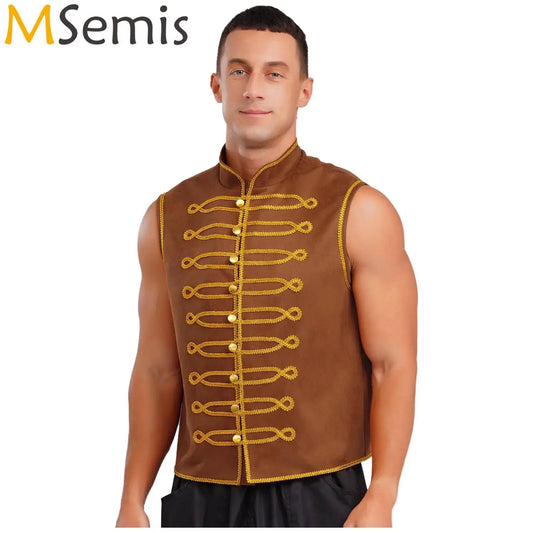Men's Halloween Medieval Renaissance Costume Punk Costume Stand Collar Gold Trimming Gold - Green / S