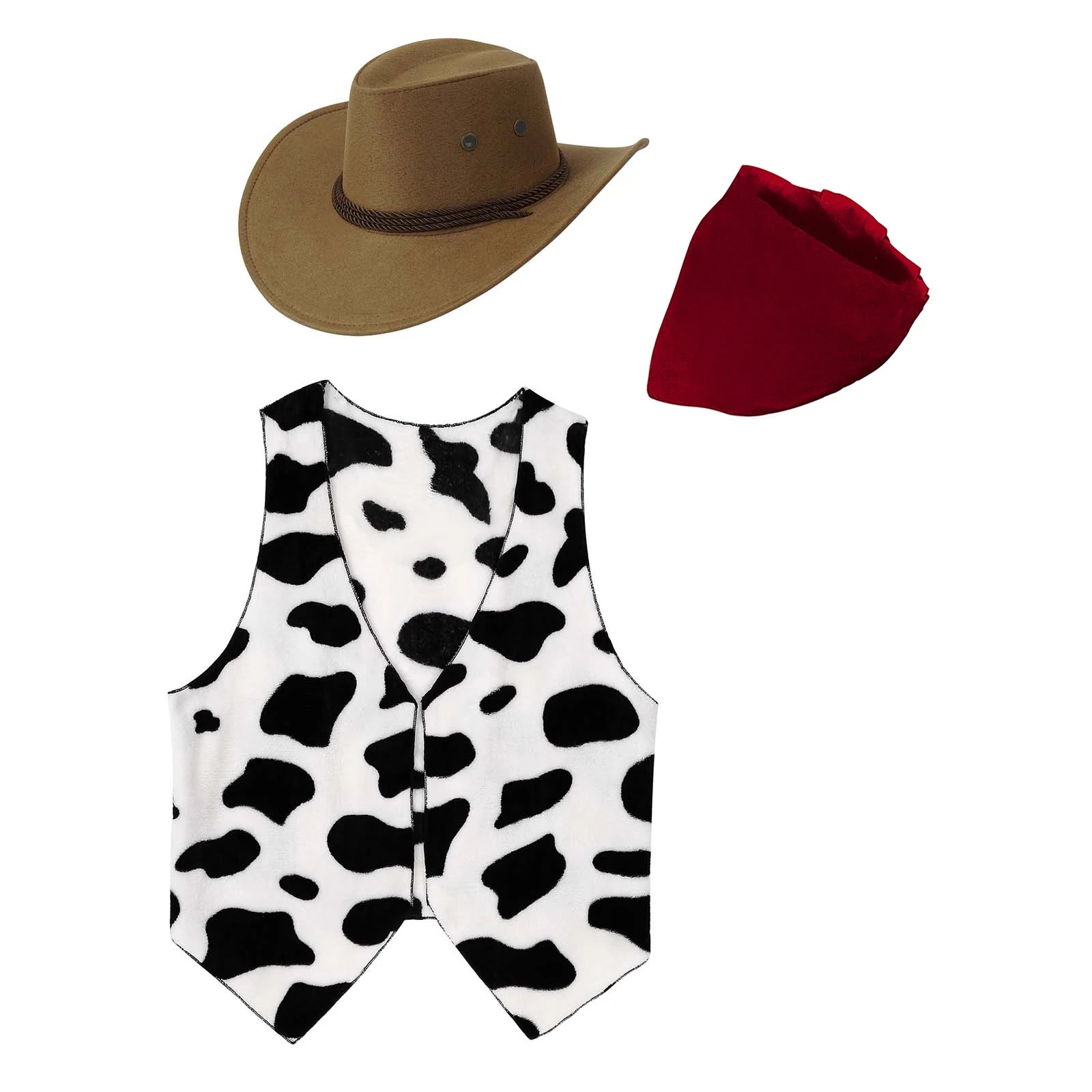 Men's Cowboy Western Cow Printed Flannel Waistcoat Hat Costume - alternate view 7