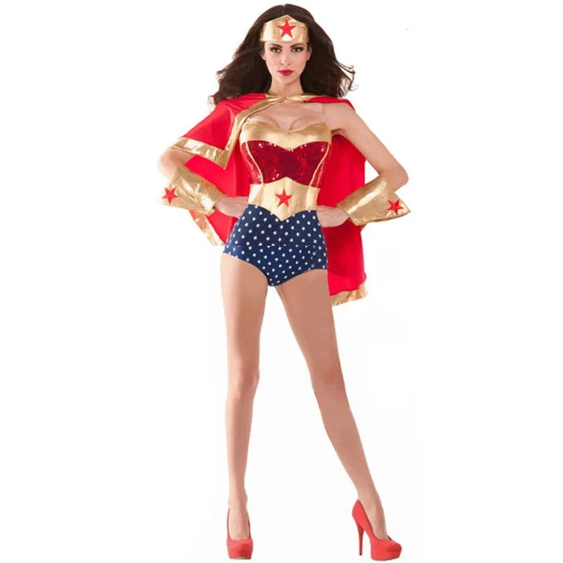 Women's Sexy Wonderful Super Wonder Superhero Supergirl Hen Fantasia Costume - alternate view 4