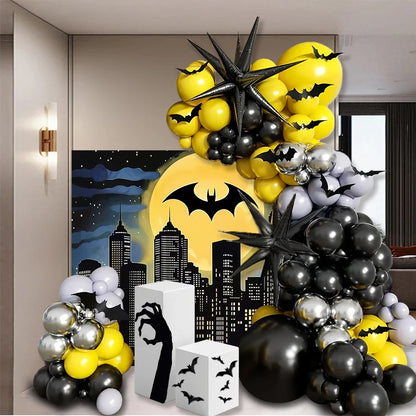 113-Piece Halloween Spider-Themed Balloon Arch Set, Black, Yellow, and Silver Balloons with 3D Spider - product image 1