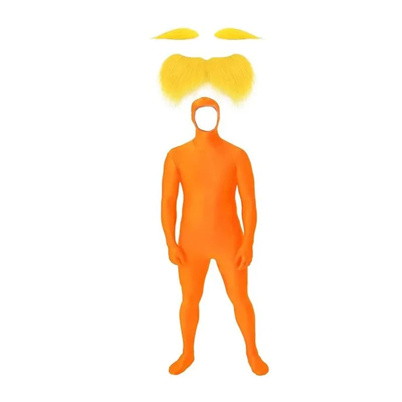 Adult Kid Halloween Jumpsuit Orange Costume Yellow Moustache and Eyebrow Baring Orange - View 7