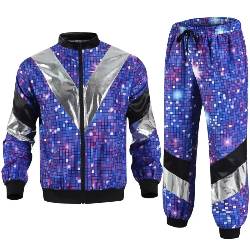Men’s 80s Costume 1990s Outfit for Men Tracksuit Costume Hip Hop Set Disco 2pcs Jogging Wear Windbreaker - product image 11
