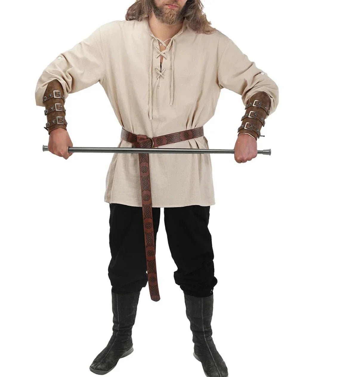 Men's Medieval Renaissance Viking Pirate Shirt Ankle Banded Pants Costume - alternate view 2