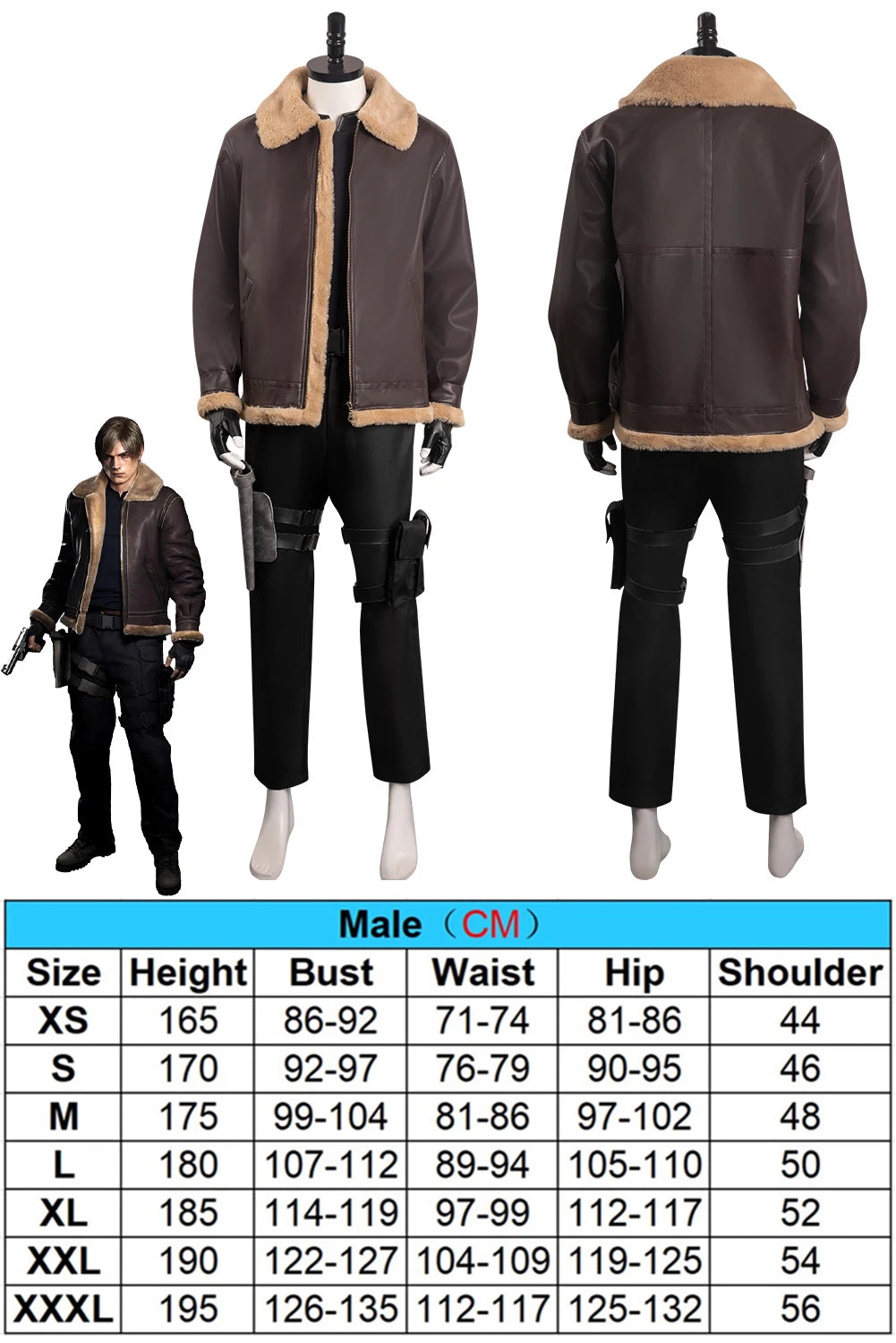 Fantasia Agent Leon Cosplay Outfits Men Disfraz Biohazard Game Hazard Bio Costume Disguise Male Halloween Carnival Party Clothes