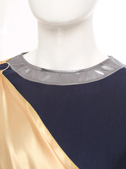 Men Halloween Theme Ancient Greek Mythology God Hades Costume Short Sleeve Robe with One - Gold / XXL