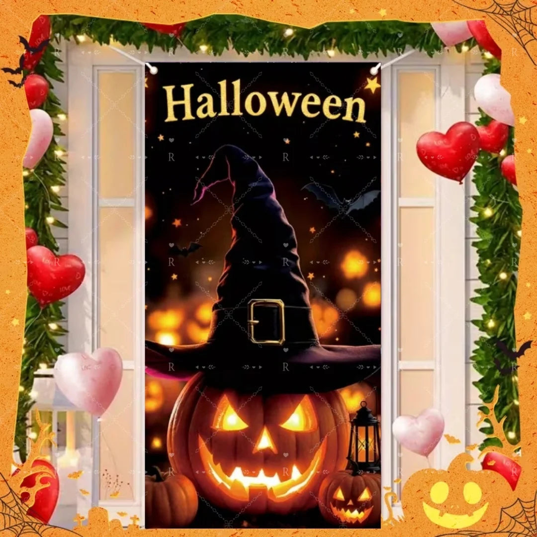 Happy Halloween Decor Door Cover Banner Horror Night Castle Bat Ghost Pumpkin - product image 8
