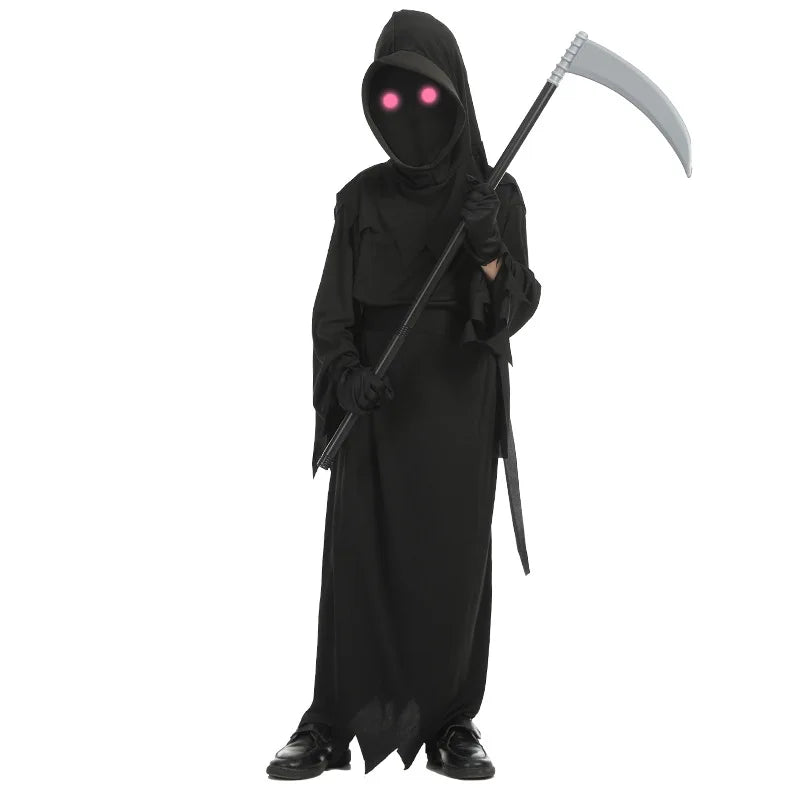 Costume Grim Reaper Scary Skeleton Costume Children Glowing Red Eyes Grim Reaper