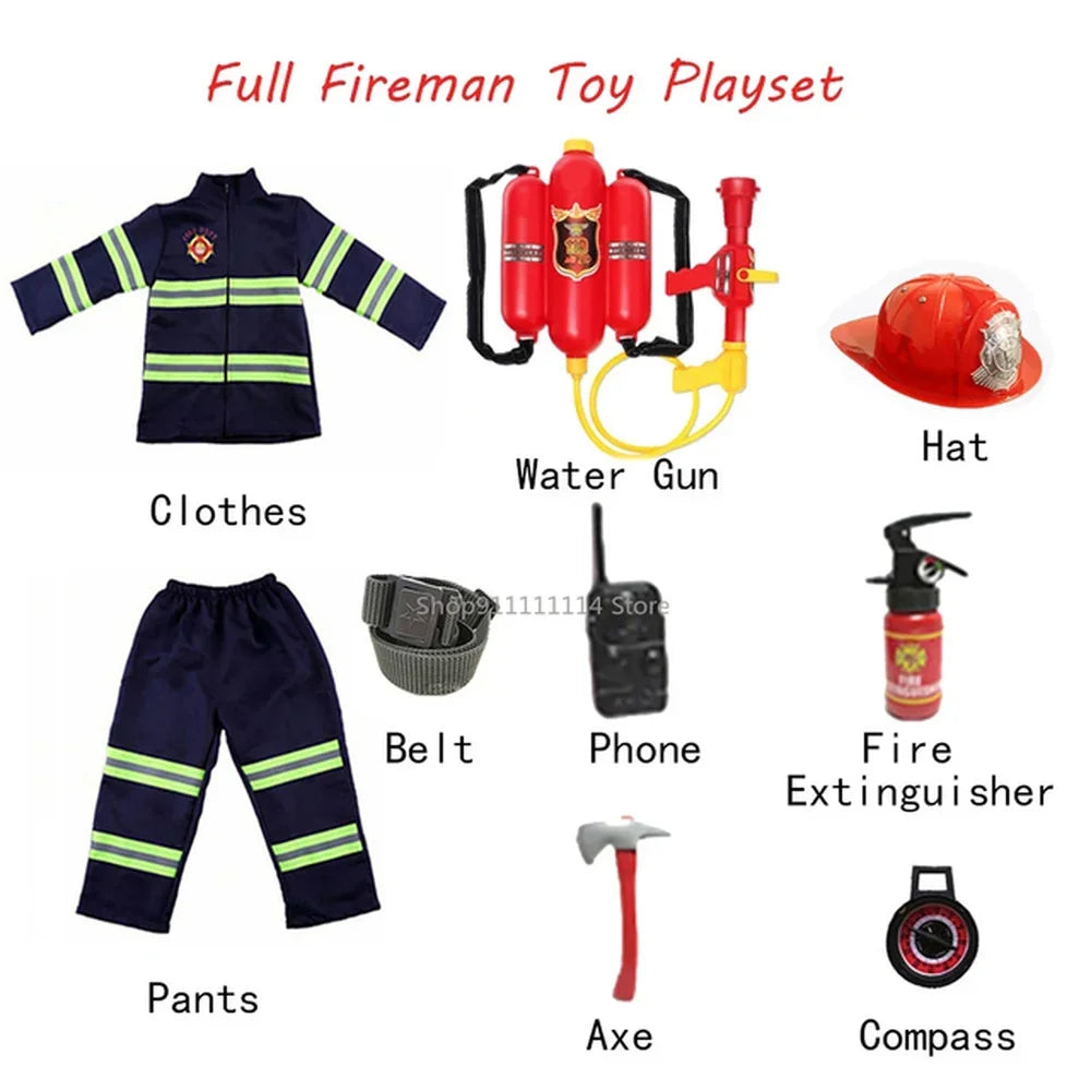 Kids Firefighter Uniform Children Sam Fireman Role Work Clothing Suit Boy Kids