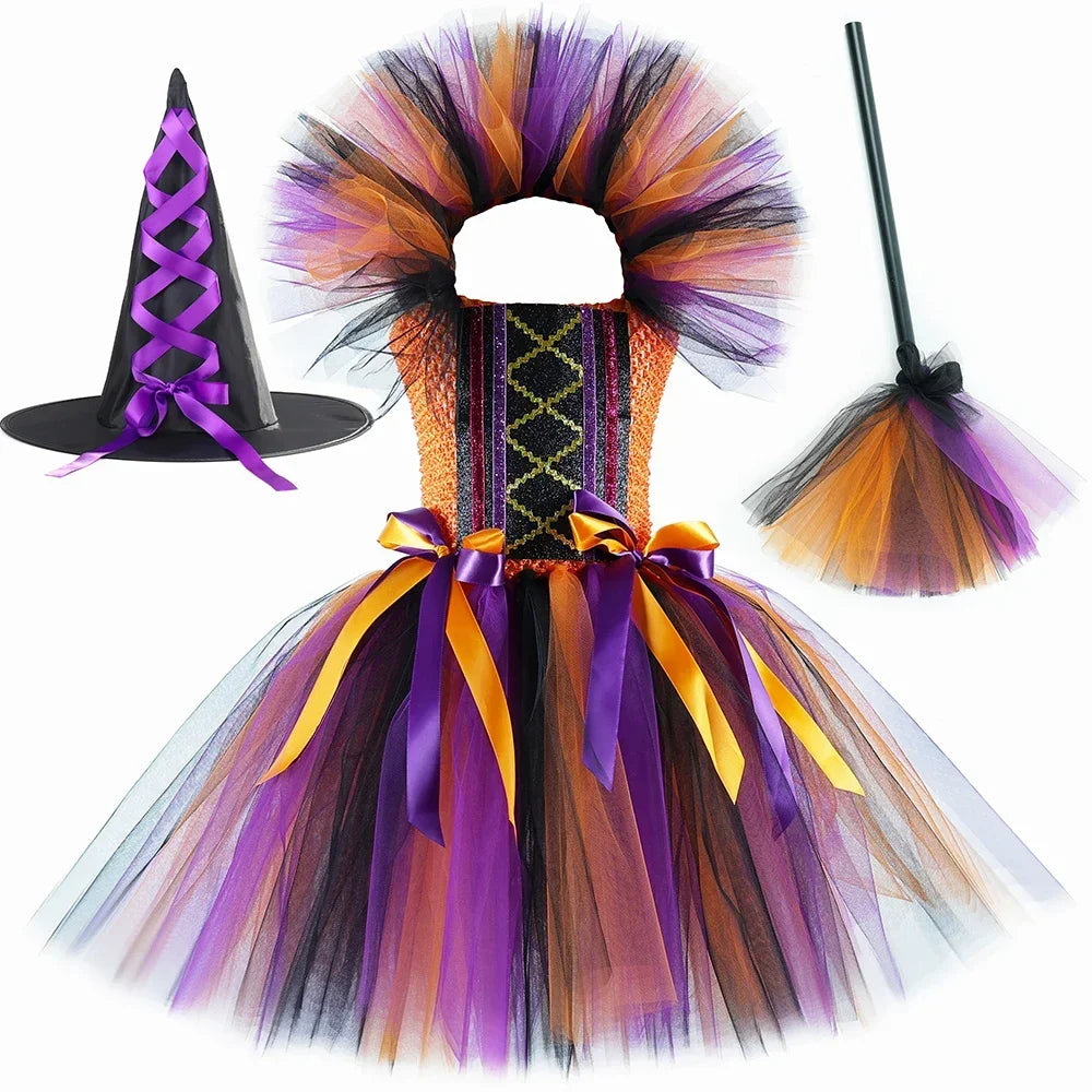 Halloween Witch Costume for Girls Fancy Tutu Dress Disguise Evil Witches Costumes Outfit Toddler Kids Purim - product image 2