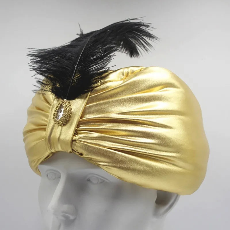 Men's Indian Hat Gold-Stamped Bright Ethnic Gold-Stamped Feather European Prop