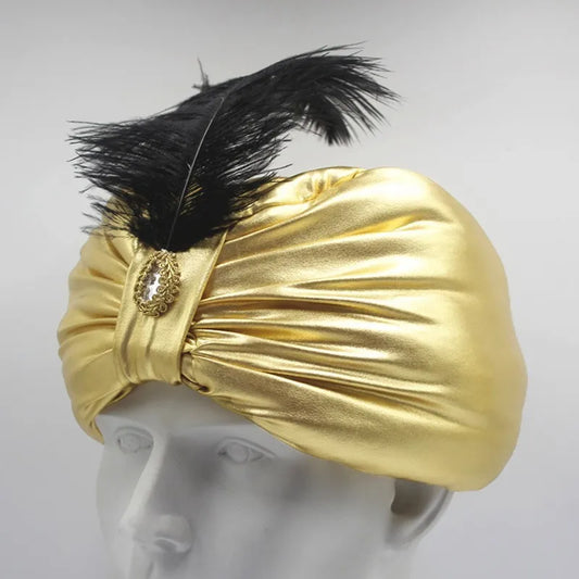 Men's Indian Hat Gold-Stamped Bright Ethnic Gold-Stamped Feather European Prop