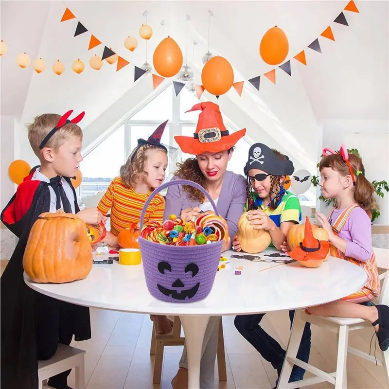 B78b 2x Halloween Basket for Kids Trick Or Treat Basket Cute Pumpkin - product image 5
