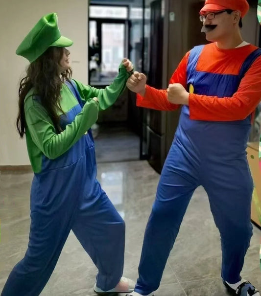 Halloween Costume for Adults Super Luigi Bros Overall Set with Hat Game Character Jump - WOMEN-1 / M