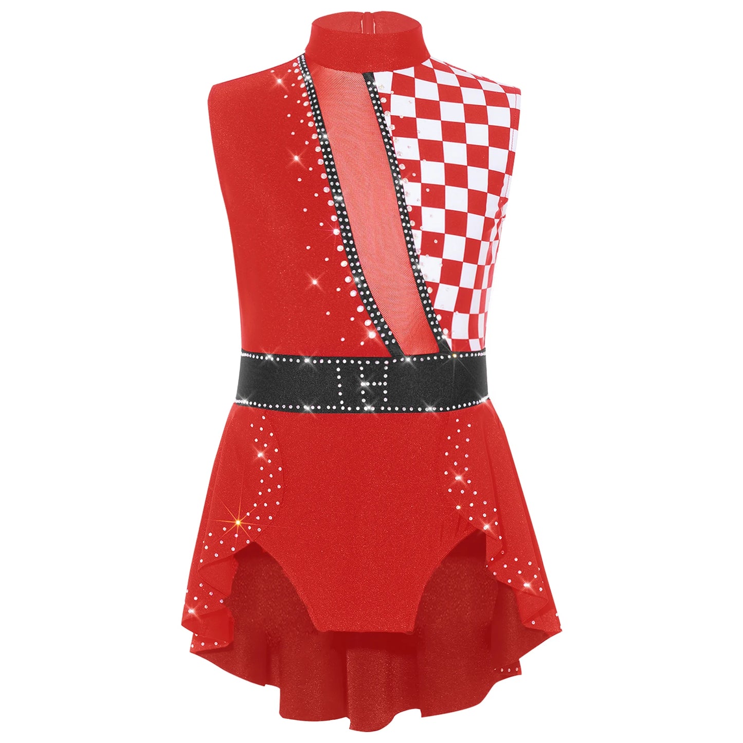 Kids Girl Halloween Circus Clown Costume Shiny Striped Tutu Leotard Ballet Gymnastics - Royal Blue A / 12