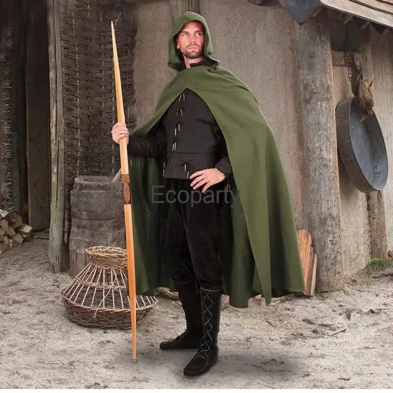 Men Medieval Ancient Hunter Ranger Costume Ancient Hooded Cloak Adult Wizard Celtics - top belt / XXXL