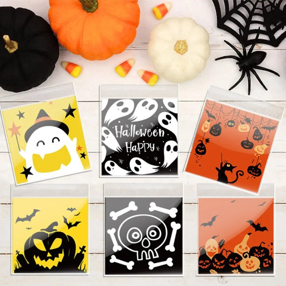 100Pcs Plastic Halloween Candy Bags Self-adhesive Clear Trick or Treat Bags Ghost Halloween Series Candy - product image 2