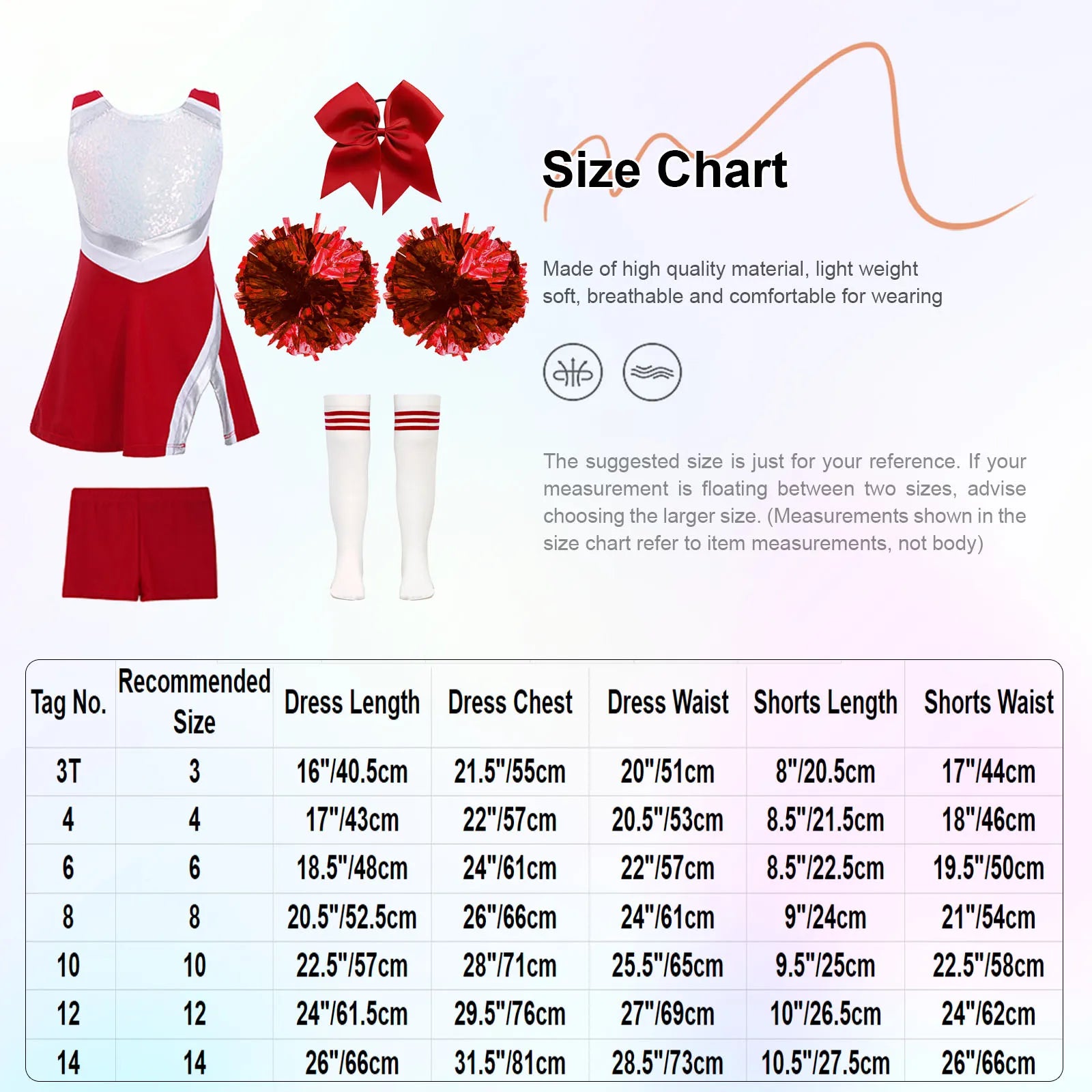 Girls' Cheerleader Costume Uniform with Pom-Poms - A White Black 10