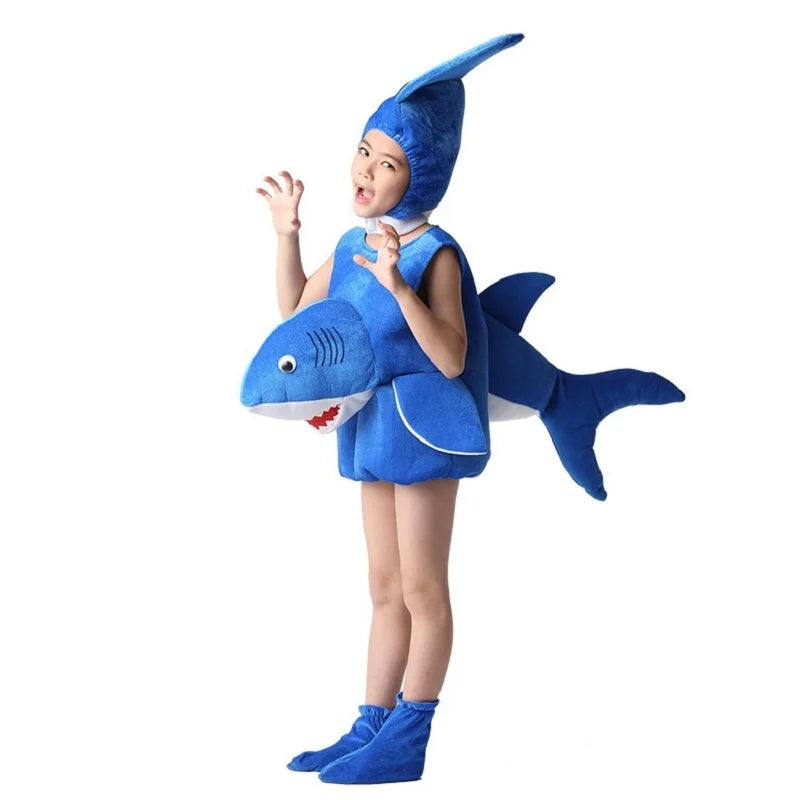 Unisex Children Halloween Family Dolphin Shark Whale Role Play Costume Marine Animal Bodysuit Headdress Shoes Performance Outfit
