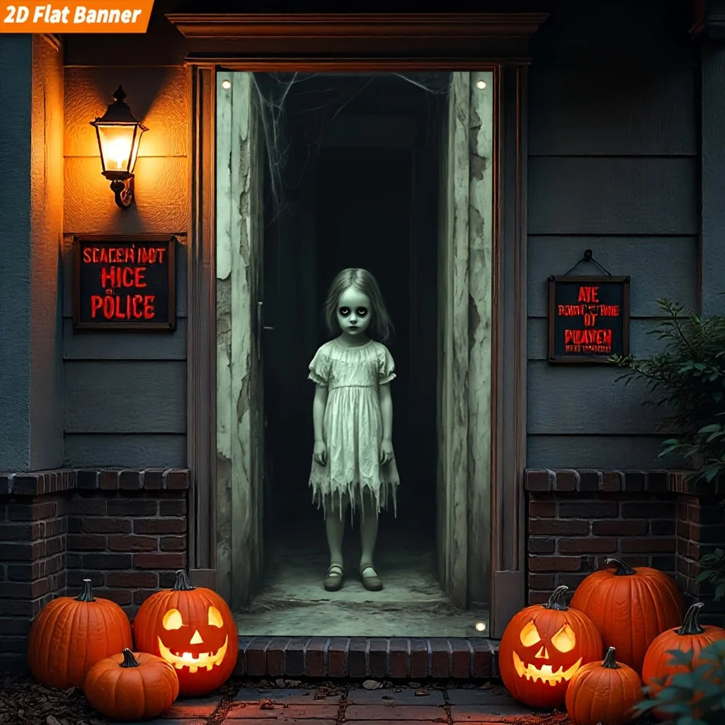 A 2D Flat Banner Suitable For Halloween, Featuring A Large Ghost - view 5