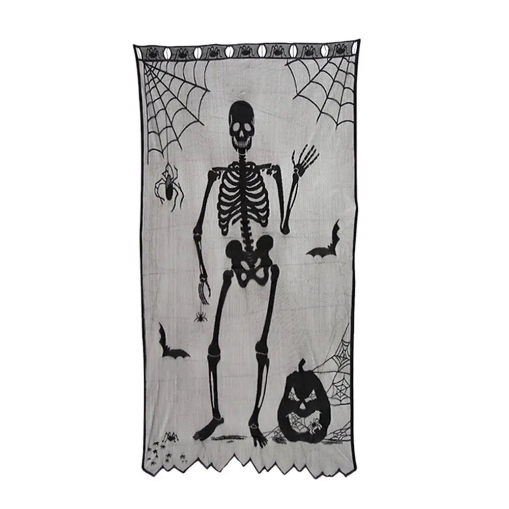Halloween Bat Table Runner Lace Web Skeleton Skull Tablecloth Black Fireplace - product image 9