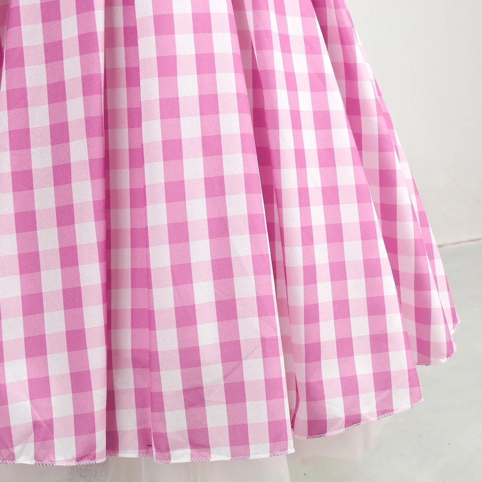Girls Pink Plaid Princess Halloween Costume Dress