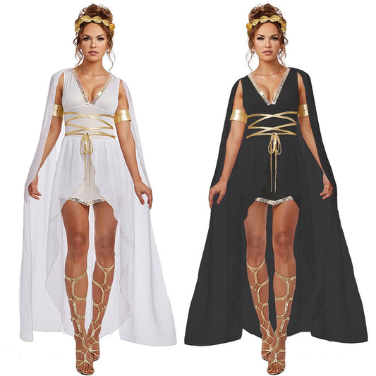 Greek Goddess Dress Women Halloween Costume Medieval Movie Costume Egyptian Cleopatra - black suit / L