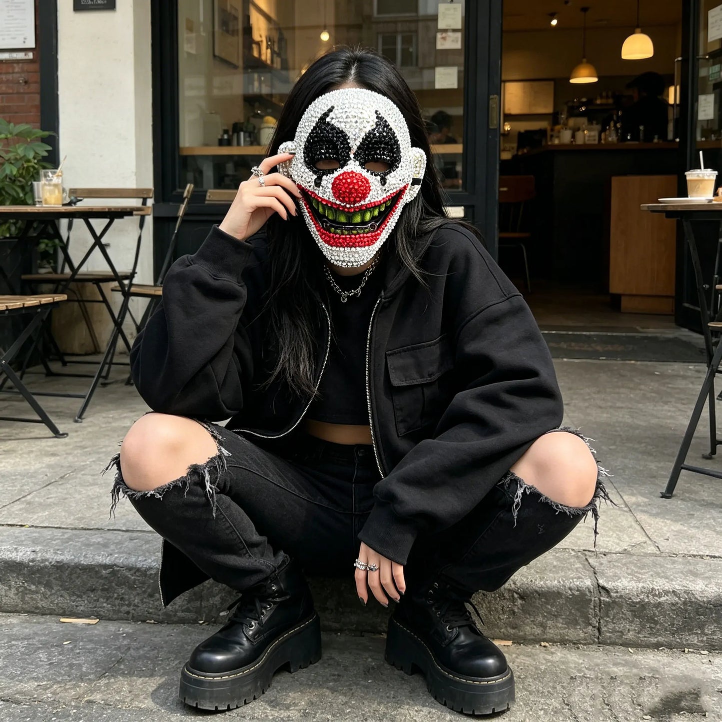 High-End Diamond-Studded Clown Mask for Man and Women Halloween Dance Mask Clown Costume - View 2