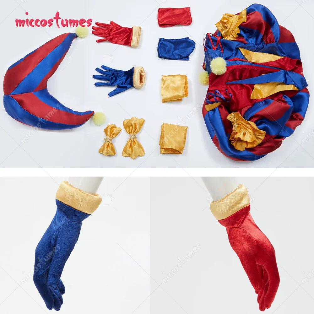 Miccostumes Women Clown Costume Jester Costume Blue Red Jumpsuit and Hat with Gloves and - MULTI / XL