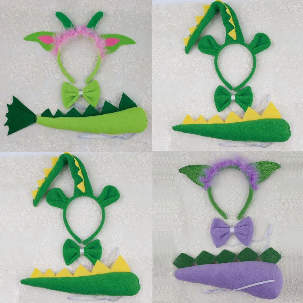 Girls Women Kids Animal Costume Dinosaur Green Tutu Skirt Ear Headband Bowtie Tail Cosplay Props Halloween - product image 6