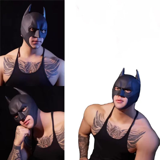 Halloween Black Bat Mask Superhero Costume Prop Dark Knight Style Cowl Latex Half Face - mask