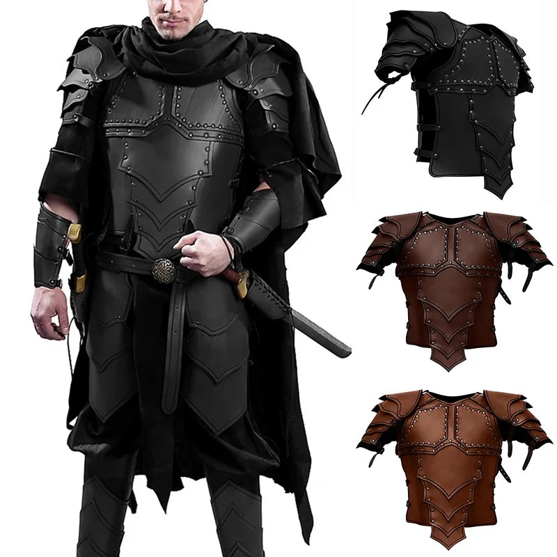 Medieval Knight Leather Body Chest Armor Viking Pirate Warrior Costume LARP Cuirass - dark brown / 80-105cm waist