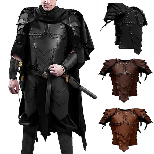 Medieval Knight Leather Body Chest Armor Viking Pirate Warrior Costume LARP Cuirass - dark brown / 80-105cm waist