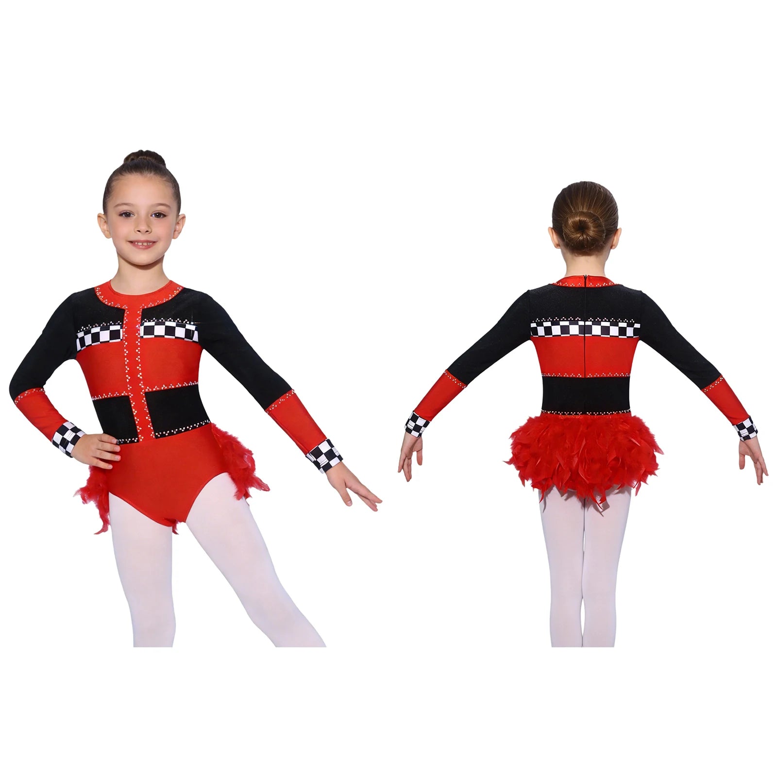 Kids Girls Circus Clown Mad Hat Costume Rhinestones Halter Sleeveless Plaid Jumpsuit - Red B / 12