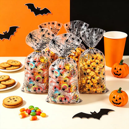 50-200pc Halloween Spider OPP Flat Bags Trick or Treat Clear Candy Bags with Twist Ties Spider Ghost Cookie - product image 2