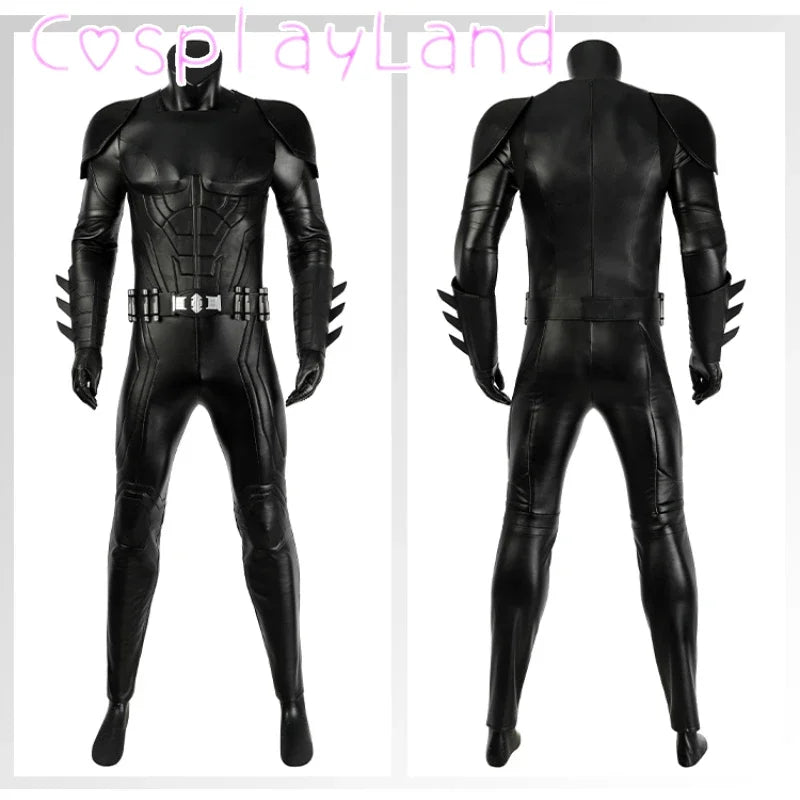 Michael Keaton Superhero Bat Bruce Wayne Costume Hero Armor Outfit with Cowl Black Leather - Full Set NO Mask / L