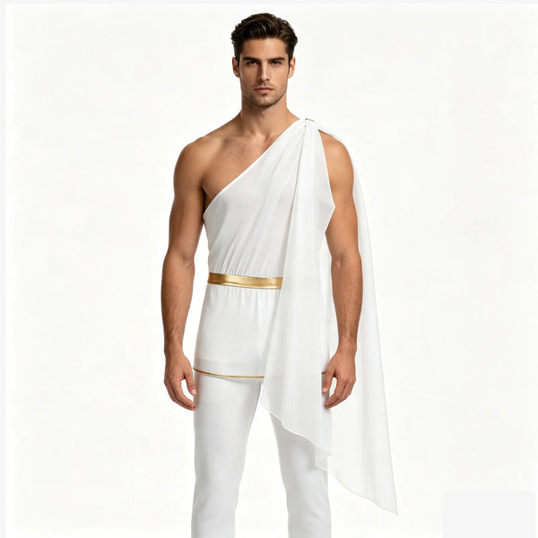 Mens Ancient Greek God Toga Gladiator Party Cosplay Costume Roman Classic Tago Robe One Shoulder Shorts with - product image 1