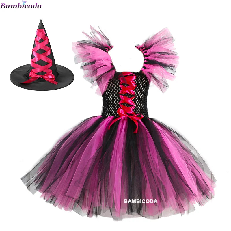 Kids' Witch Disguise Tutu Knee Hat Broom Pantyhose Halloween Costume - c1 / XXL(10-12Y)