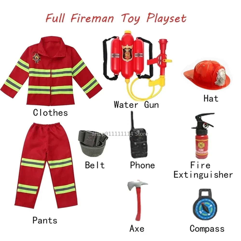 Kids Firefighter Uniform Children Sam Fireman Role Work Clothing Suit Boy Kids