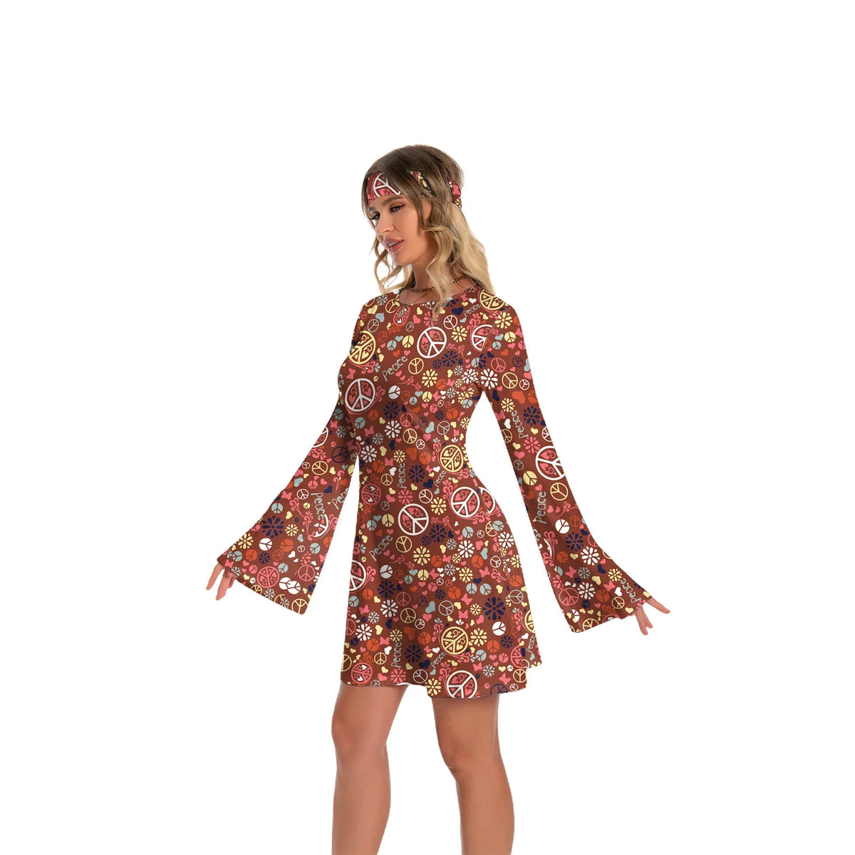 Hip Hop Brown Floral Printing Costume Dress for Women - product image 5