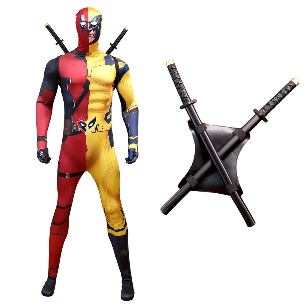 red-and-black masked anti-hero vs yellow clawed superhero Boys Superhero costume Spandex Suits with Accessories Swords Claws Children Birthday - product image 6