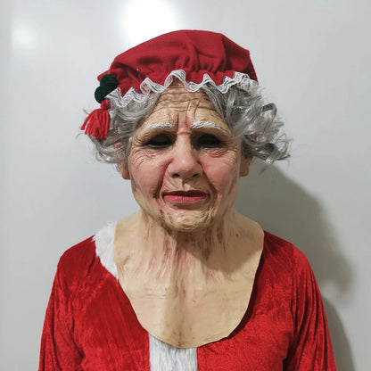 Halloween Horror Old Witch Mask with Hat Costume Scary Clown Hag Latex Masks Green Face - Fierce old man