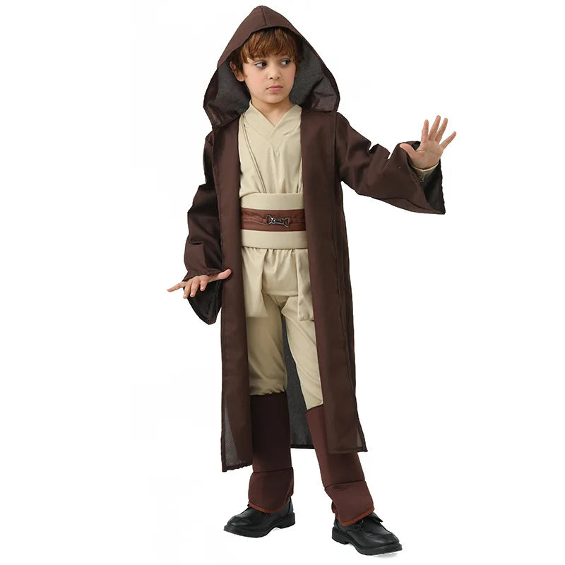 Children Boys Deluxe Knight Warrior Movie Character Cosplay Costume Kids Halloween Anakin Skywalker Hooded Robe Cloak Outfits