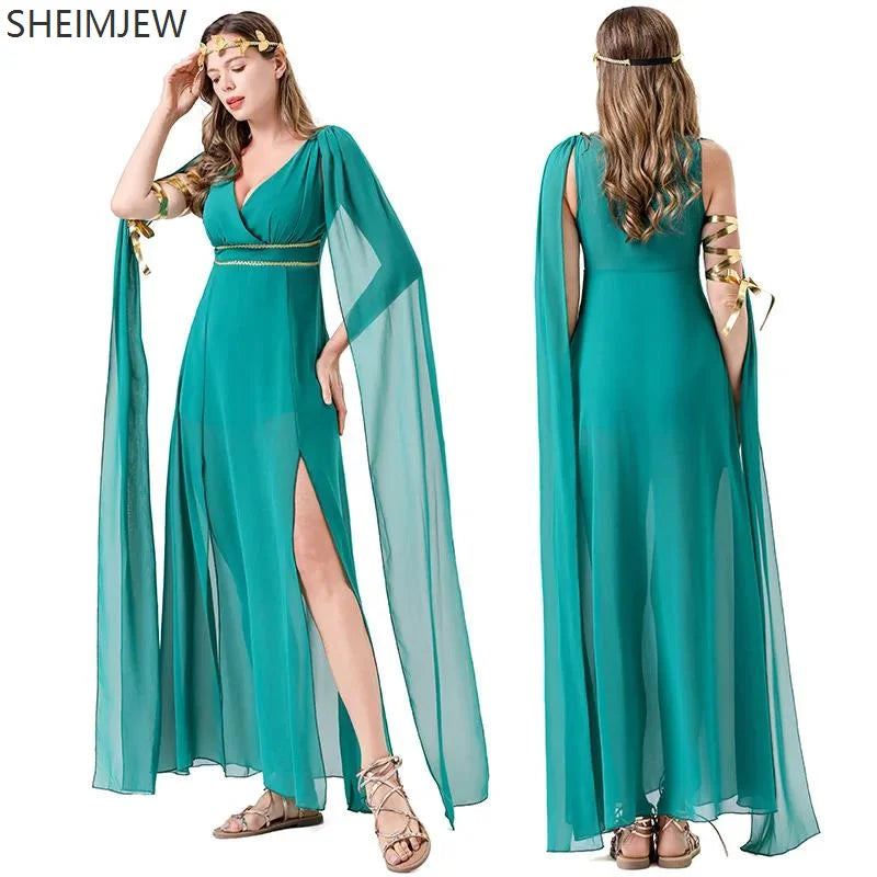 Women's Greek Ancient Goddess Cleopatra Sexy V-neck Maxi Masquerade Costume