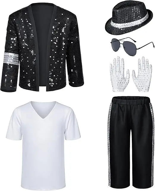 Men's 80S Retro Disco Costume Set Full Dance Performance Sequin Outfit with Jacket Hat Gloves Sunglasses for - product image 7