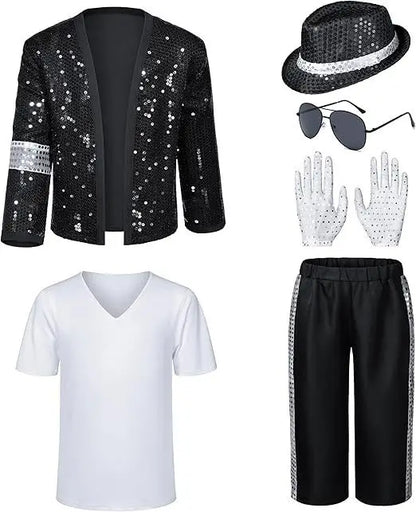 Men's 80S Retro Disco Costume Set Full Dance Performance Sequin Outfit with Jacket Hat Gloves Sunglasses for - product image 7