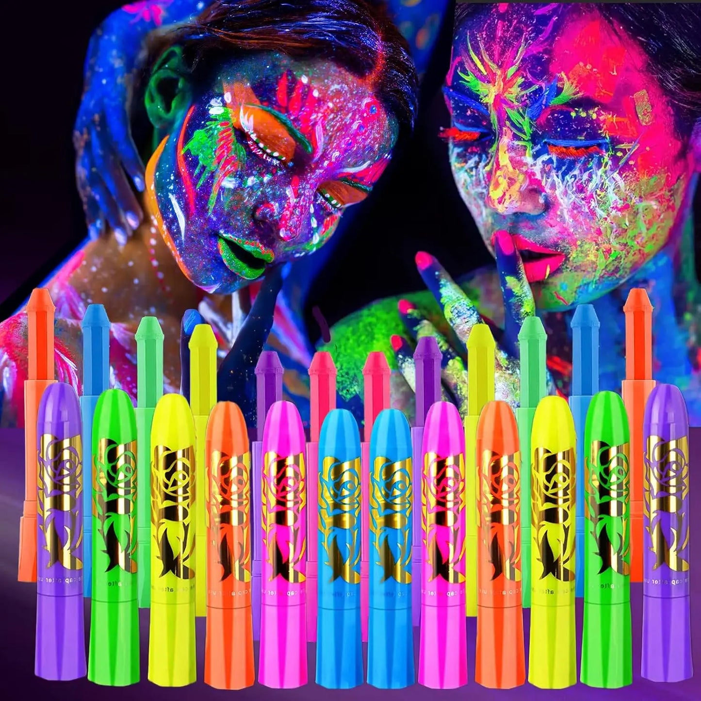 Glow Face Body Paint Under UV Sticks Makeup Neon Face Painting Kits for Adult Halloween Festival Accessory - product image 1
