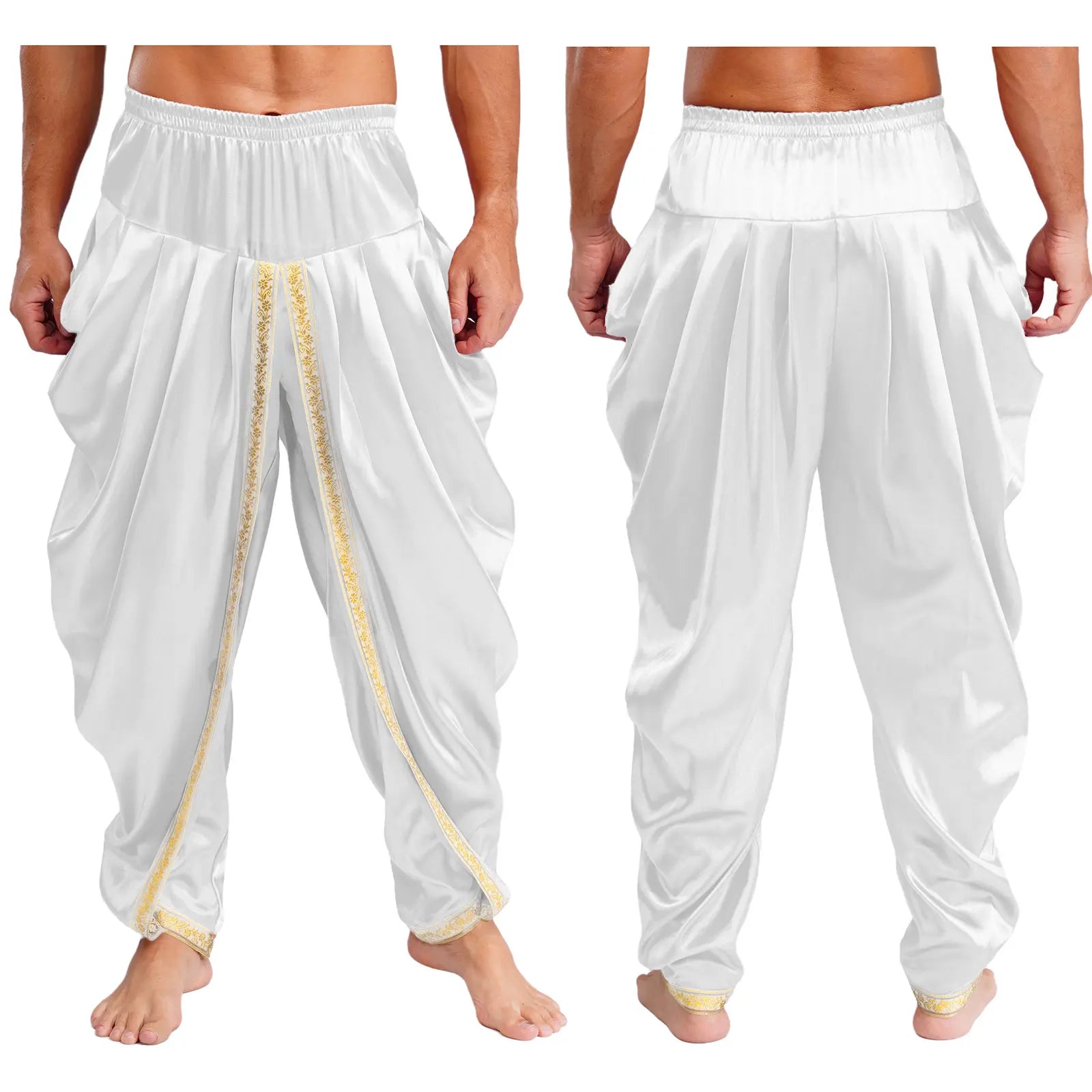 Men's Arabian Prince Elastic Waist Draped Baggy Trousers Satin Costume - alternate view 9