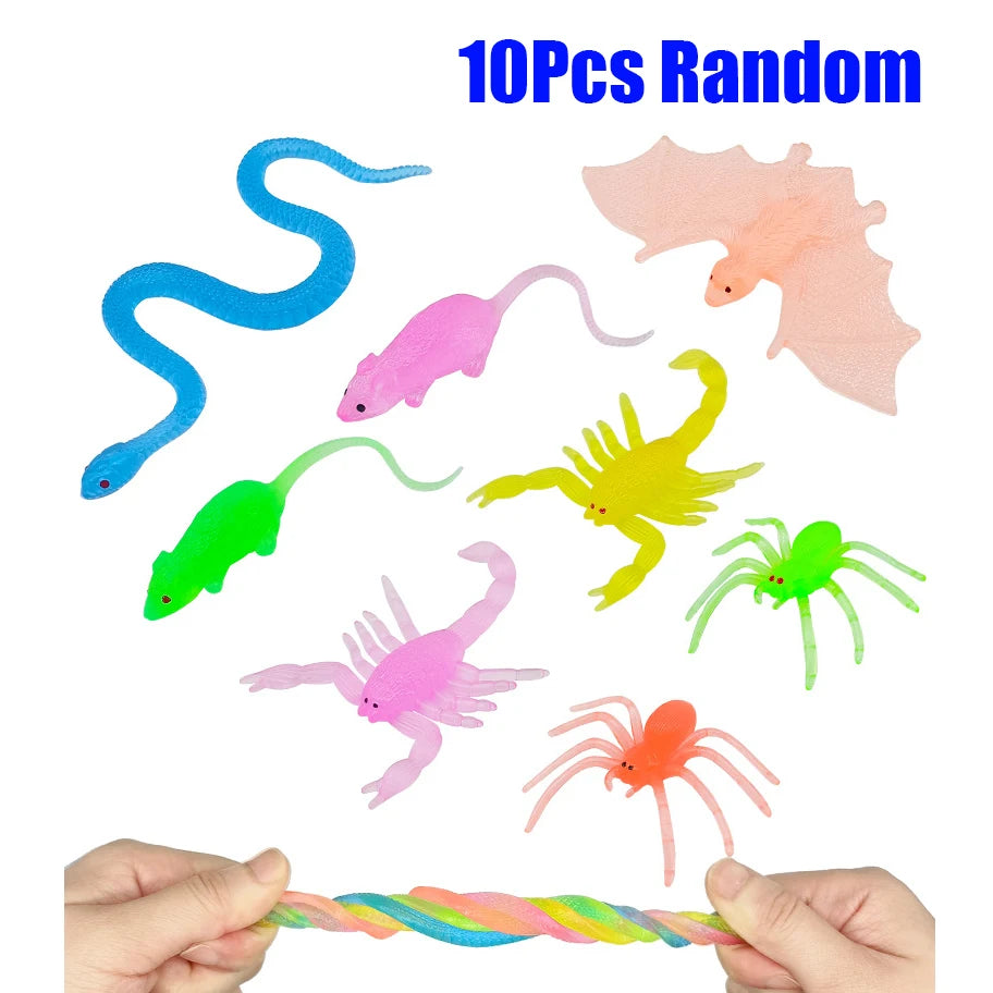 10PCS Plastic Snakes Bats Rats Scorpions Small Fake Tiny Spiders Halloween Realistic Spider Toys Terror Funny Prank Props
