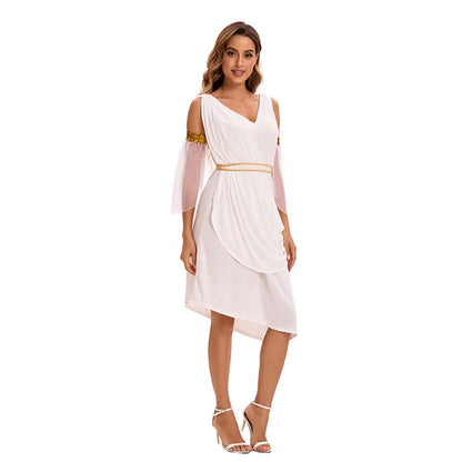 Halloween Costume White Goddess V-neck Irregular Dress Noble and Free Ancient Greek - View 4